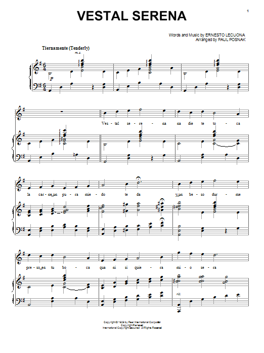 Paul Posnak Vestal Serena sheet music notes and chords. Download Printable PDF.