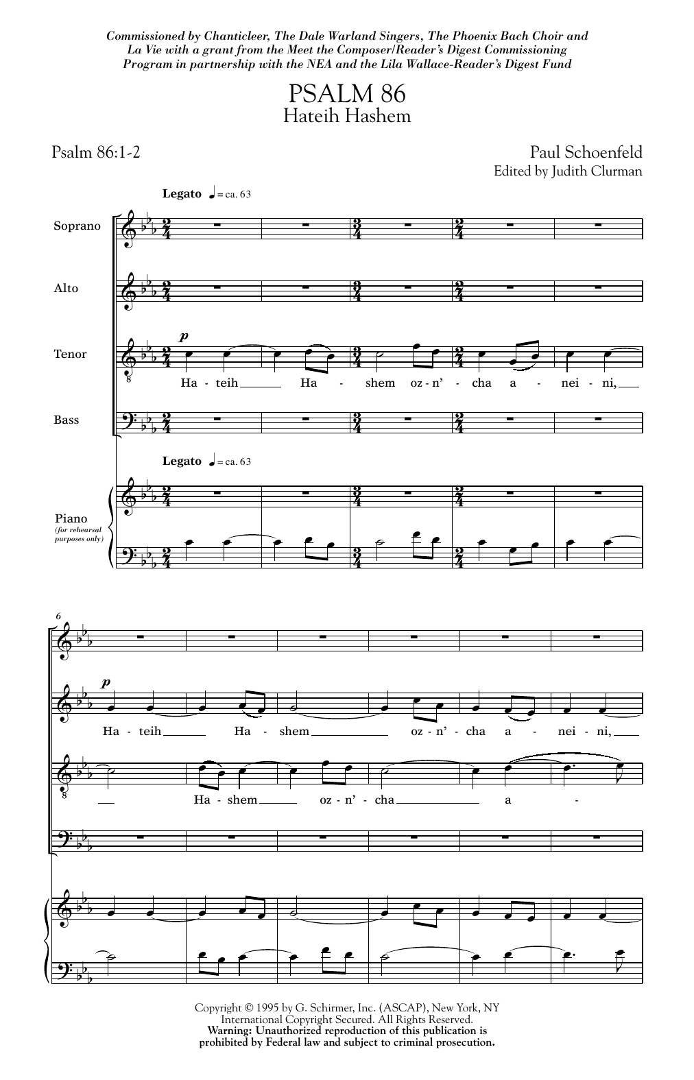 Paul Schoenfeld Psalm 86 sheet music notes and chords. Download Printable PDF.