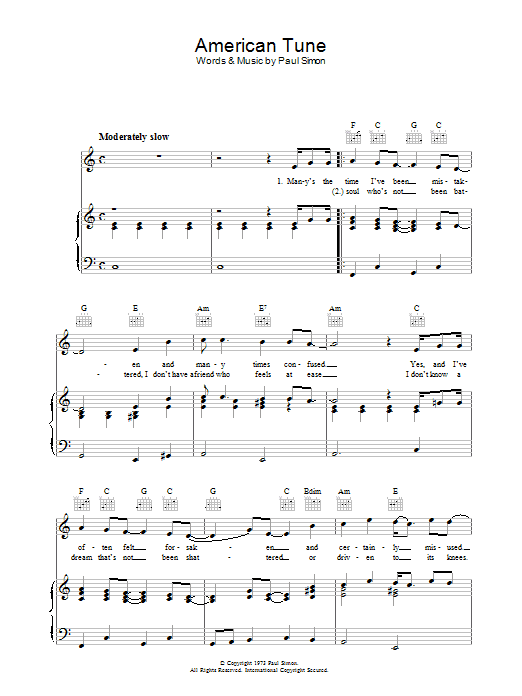 America Sheet Music | Simon & Garfunkel | Guitar Chords/Lyrics