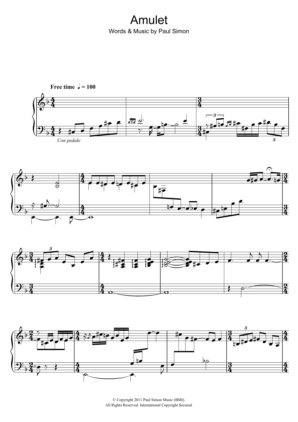 Paul Simon Amulet sheet music notes and chords. Download Printable PDF.