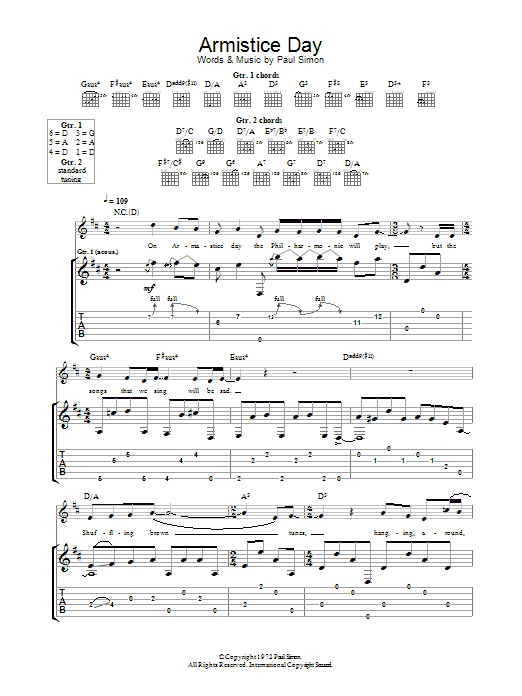 Paul Simon Armistice Day sheet music notes and chords. Download Printable PDF.