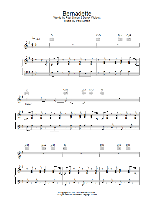 Paul Simon Bernadette sheet music notes and chords. Download Printable PDF.