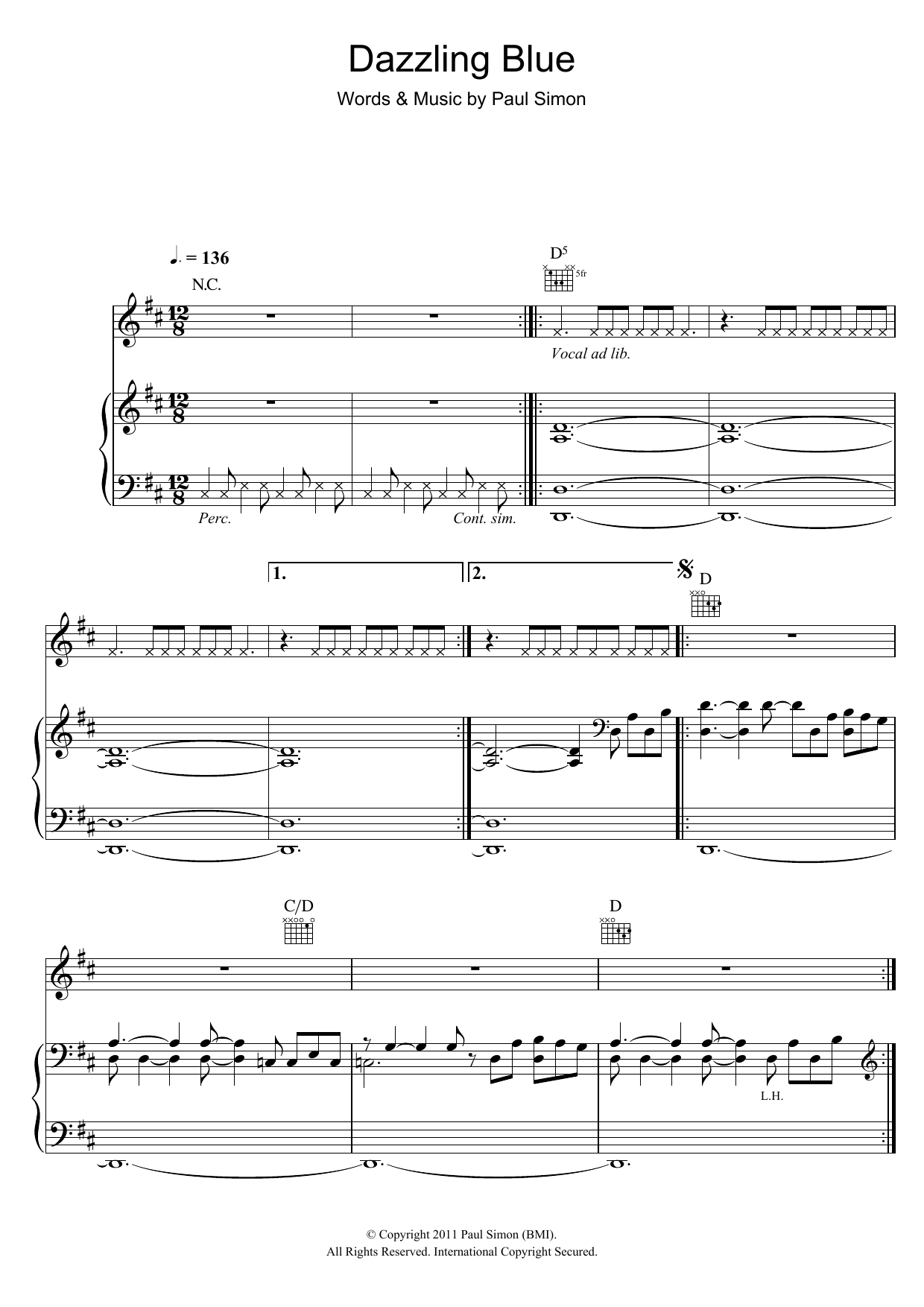 Paul Simon Dazzling Blue sheet music notes and chords. Download Printable PDF.