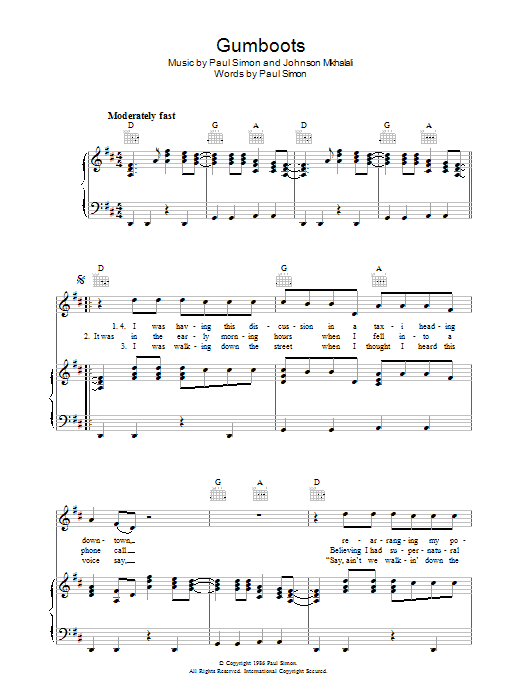 Paul Simon Gumboots sheet music notes and chords. Download Printable PDF.