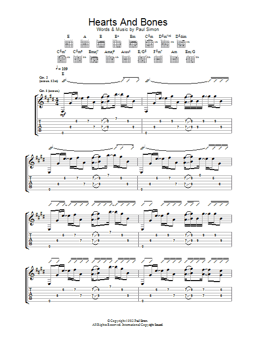 Paul Simon Hearts And Bones sheet music notes and chords. Download Printable PDF.