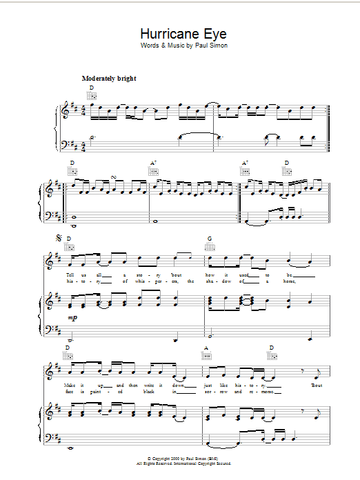 Paul Simon Hurricane Eye sheet music notes and chords. Download Printable PDF.