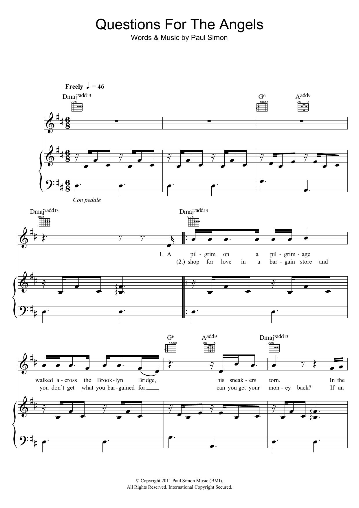 Learn to play Paul Simon Questions For The Angels sheet music for Piano, Vocal & Guitar in minutes. Paul Simon Questions For The Angels sheet music notes and chords. Download Printable PDF.