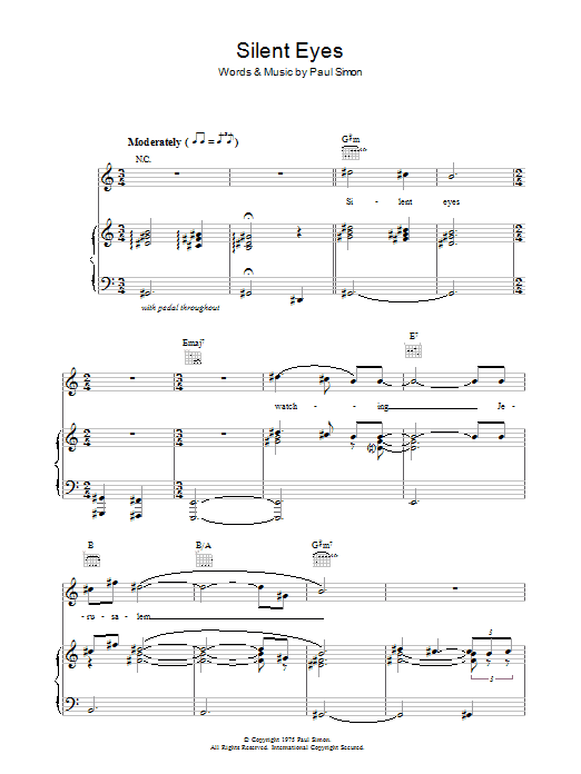 Paul Simon Silent Eyes sheet music notes and chords. Download Printable PDF.