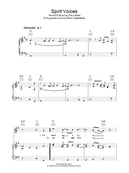 Paul Simon Spirit Voices sheet music notes and chords. Download Printable PDF.