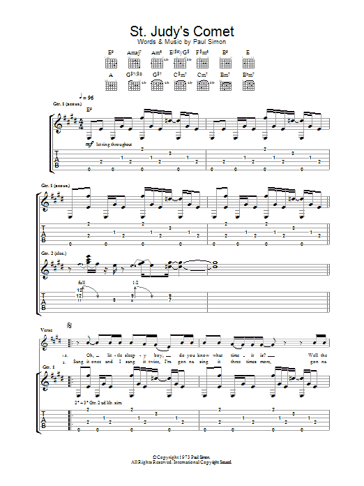 Learn to play Paul Simon St. Judy's Comet sheet music for Guitar Tab in minutes. Price: 7.8900$ Paul Simon St. Judy's Comet sheet music notes and chords. Download Printable PDF.