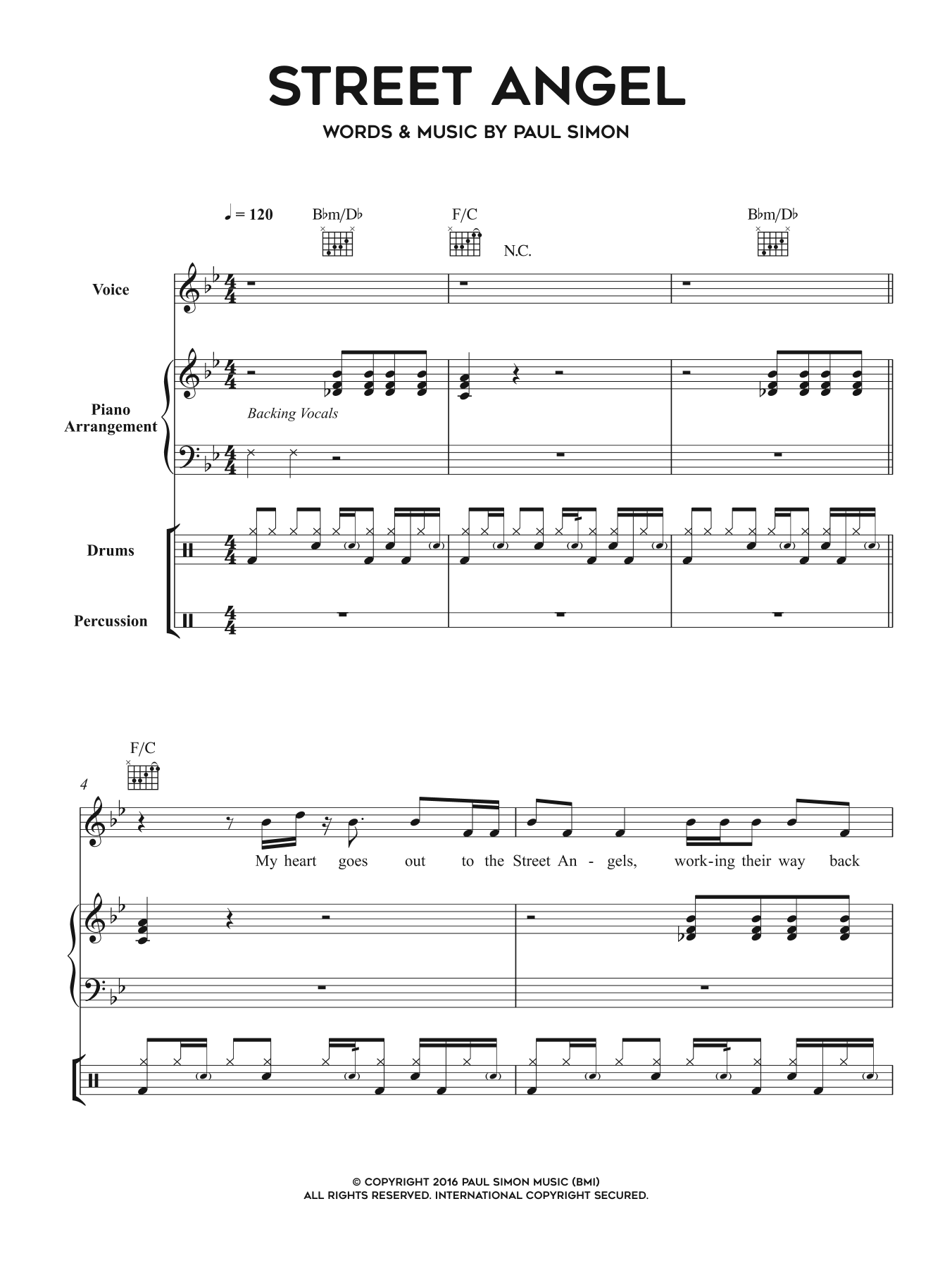 Paul Simon Street Angel sheet music notes and chords. Download Printable PDF.