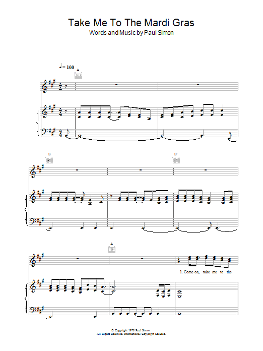 Learn to play Paul Simon Take Me To The Mardi Gras sheet music for Piano, Vocal & Guitar in minutes. Paul Simon Take Me To The Mardi Gras sheet music notes and chords