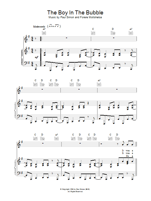 Paul Simon The Boy In The Bubble sheet music notes and chords. Download Printable PDF.