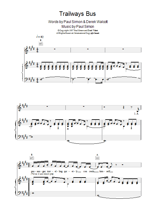 Paul Simon Trailways Bus sheet music notes and chords. Download Printable PDF.