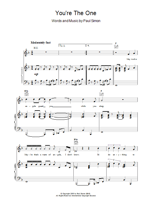 Learn to play Paul Simon You're The One sheet music for Piano, Vocal & Guitar (Right-Hand Melody) in minutes. Paul Simon You're The One sheet music notes and chords