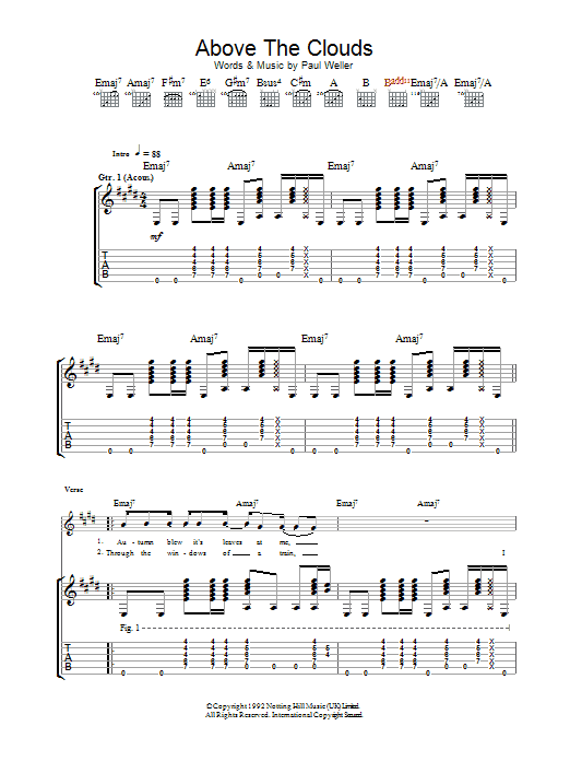 Paul Weller Above The Clouds sheet music notes and chords. Download Printable PDF.