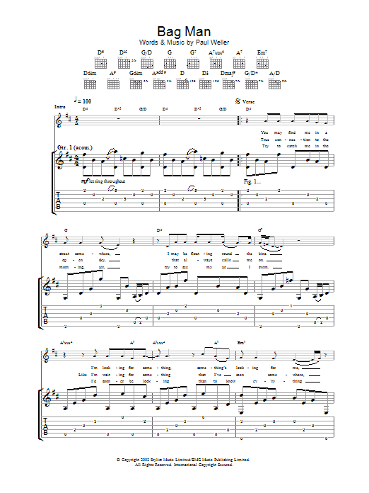 Paul Weller Bag Man sheet music notes and chords. Download Printable PDF.