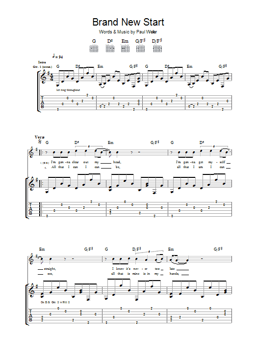 Learn to play Paul Weller Brand New Start sheet music for Guitar Tab in minutes. Paul Weller Brand New Start sheet music notes and chords. Download Printable PDF.