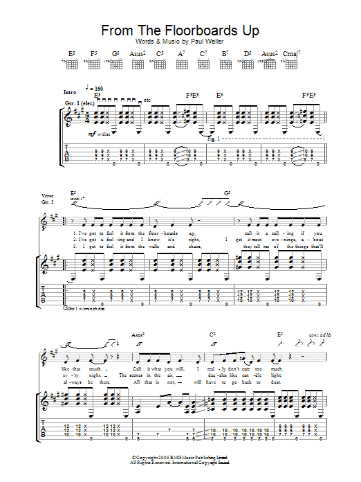 Learn to play Paul Weller From The Floorboards Up sheet music for Guitar Chords/Lyrics in minutes. Price: 5.8900$ Paul Weller From The Floorboards Up sheet music notes and chords. Download Printable PDF.
