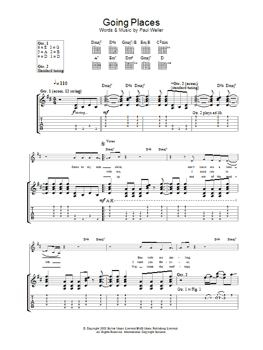 Paul Weller Going Places sheet music notes and chords. Download Printable PDF.