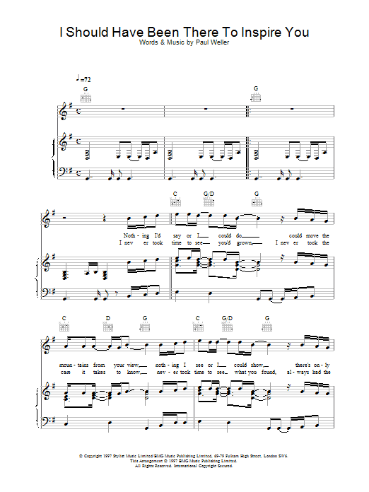 Learn to play Paul Weller I Should Have Been There To Inspire You sheet music for Piano, Vocal & Guitar (Right-Hand Melody) in minutes. Paul Weller I Should Have Been There To Inspire You sheet music notes and chords. Download Printable PDF.