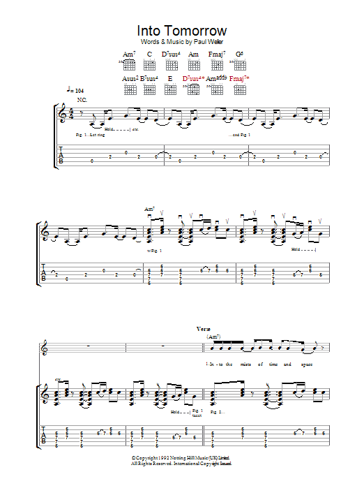 Paul Weller Into Tomorrow sheet music notes and chords. Download Printable PDF.