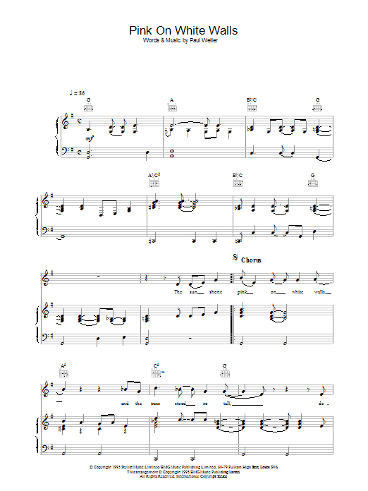 Learn to play Paul Weller Pink On White Walls sheet music for Lead Sheet / Fake Book in minutes. Paul Weller Pink On White Walls sheet music notes and chords. Download Printable PDF.