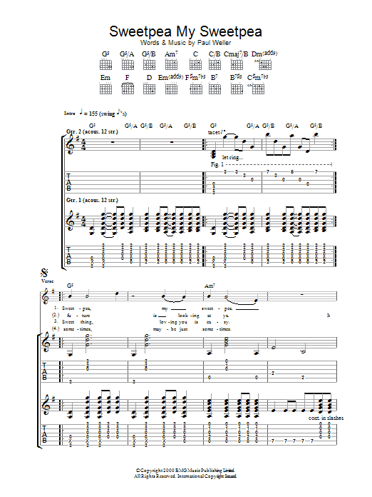 Paul Weller Sweet Pea My Sweet Pea Sheet Music Pdf Notes Chords Rock Score Guitar Chords Lyrics Download Printable Sku 107931