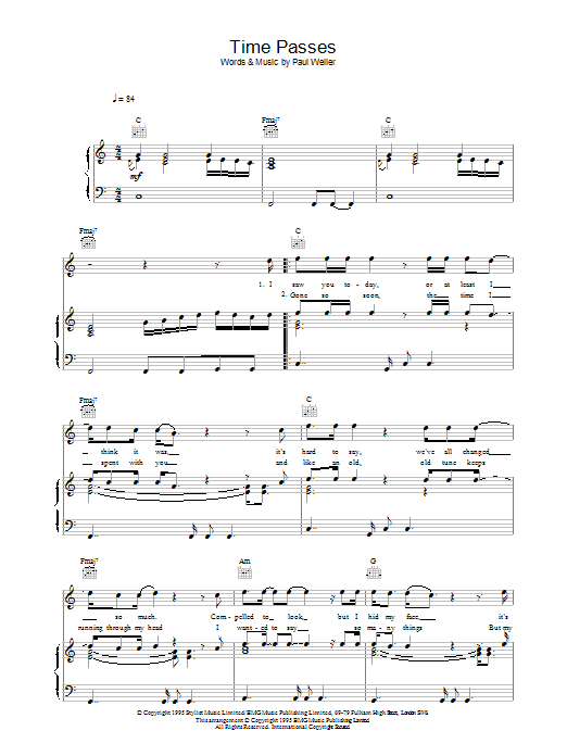 Learn to play Paul Weller Time Passes sheet music for Lead Sheet / Fake Book in minutes. Price: 5.9900$ Paul Weller Time Passes sheet music notes and chords arranged for Lead Sheet / Fake Book