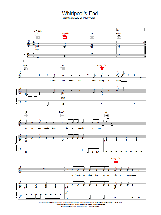 Paul Weller Whirlpool's End sheet music notes and chords. Download Printable PDF.