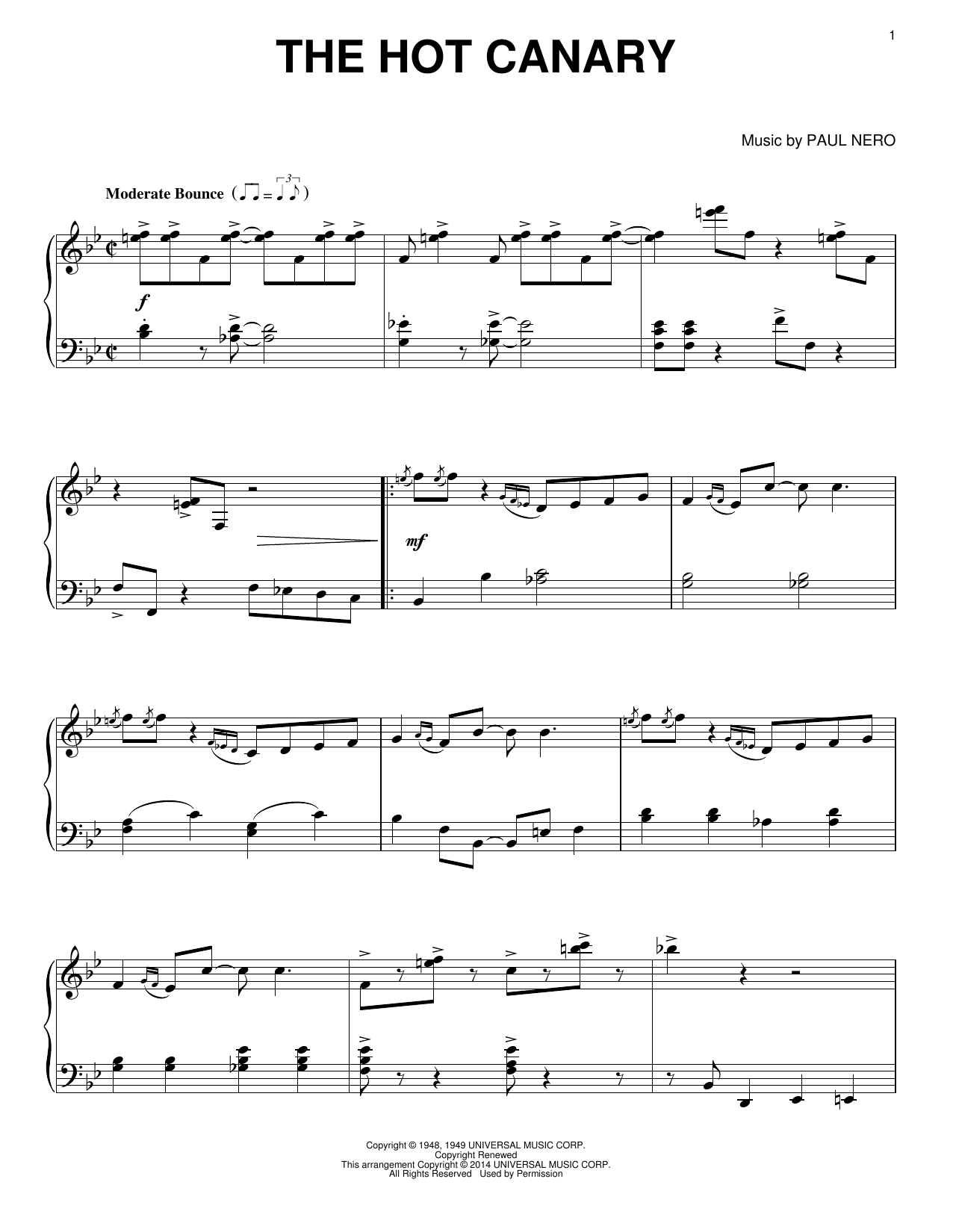 Paul Weston And His Orchestra The Hot Canary Sheet Music Pdf Notes Chords Jazz Score Piano Solo Download Printable Sku 155527