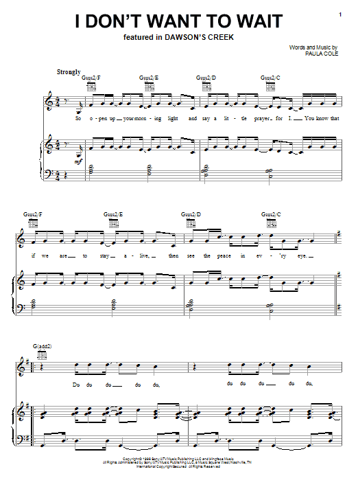 Paula Cole I Don't Want To Wait sheet music notes and chords. Download Printable PDF.