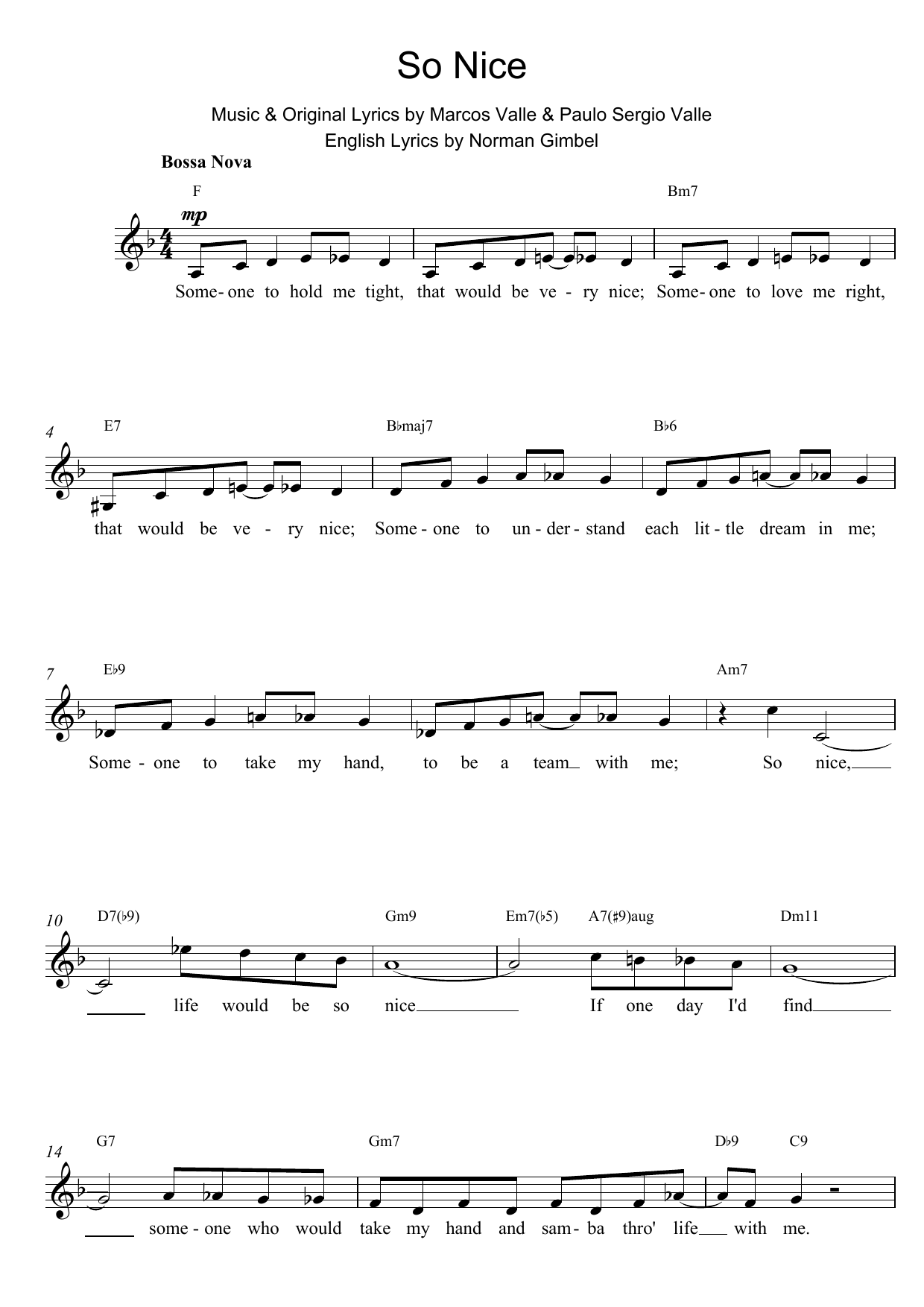 Paulo Sergio Valle So Nice sheet music notes and chords. Download Printable PDF.