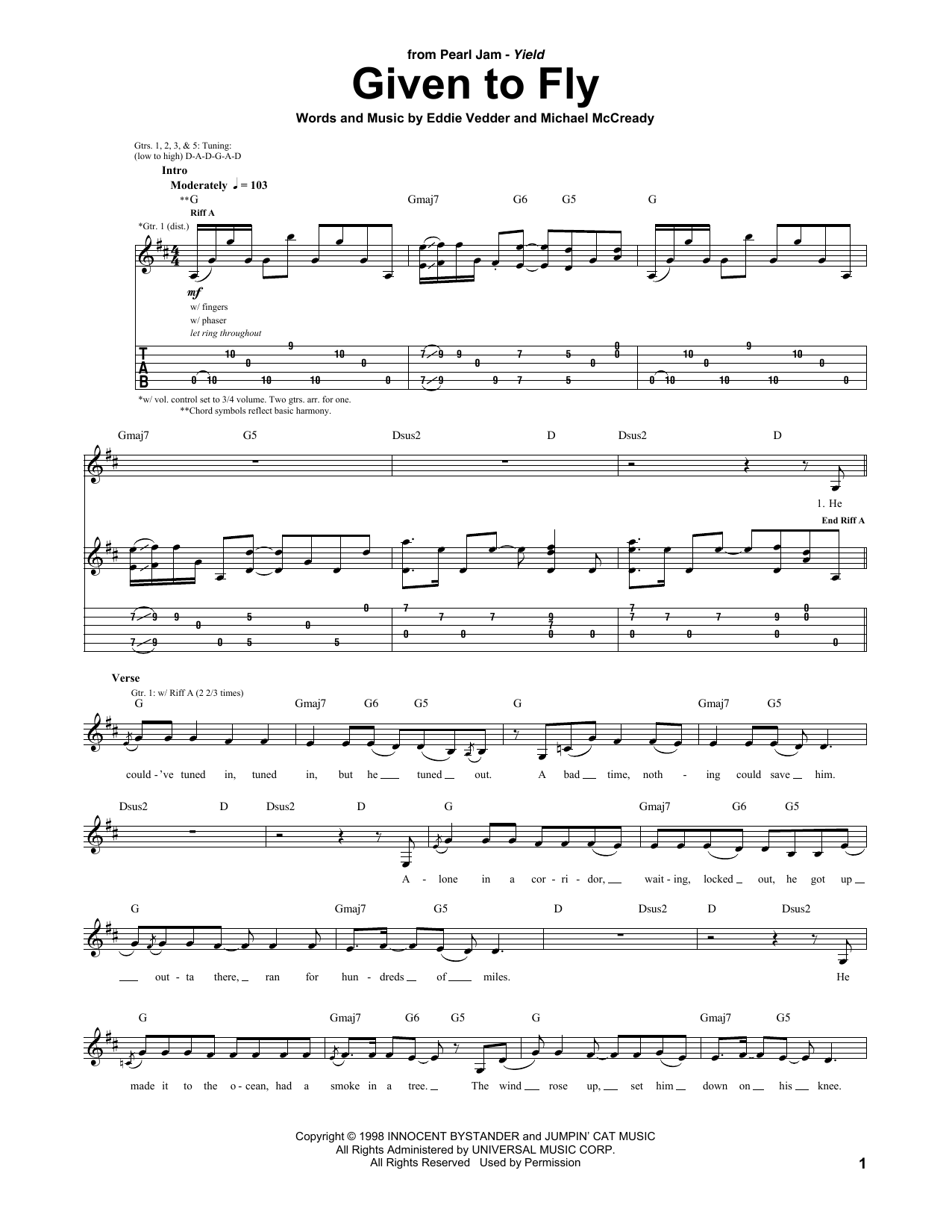 Pearl Jam Given To Fly sheet music notes and chords. Download Printable PDF.