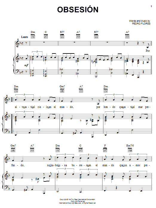 Pedro Flores Obsesion sheet music notes and chords. Download Printable PDF.