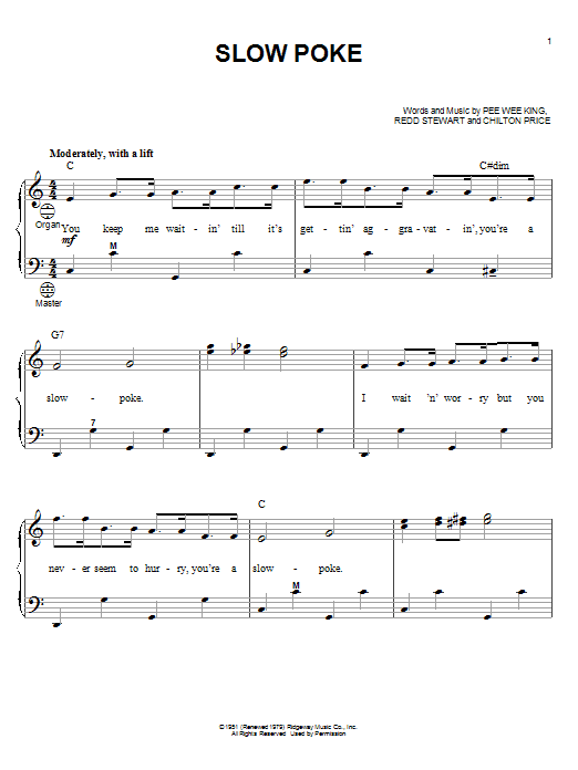 Pee Wee King Slow Poke sheet music notes and chords. Download Printable PDF.