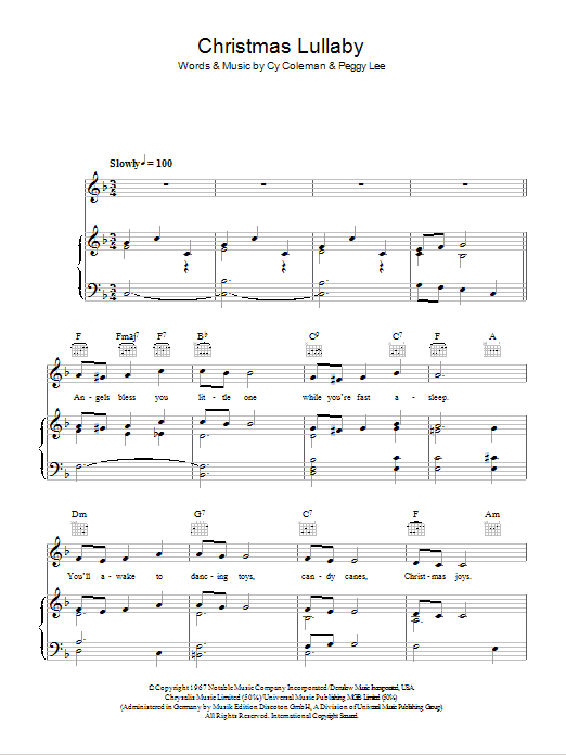 Peggy Lee Christmas Lullaby sheet music notes and chords. Download Printable PDF.