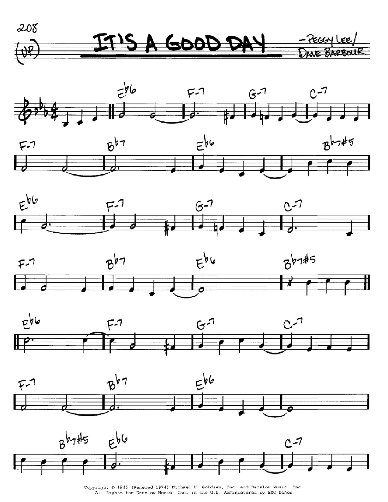 Peggy Lee It's A Good Day sheet music notes and chords. Download Printable PDF.