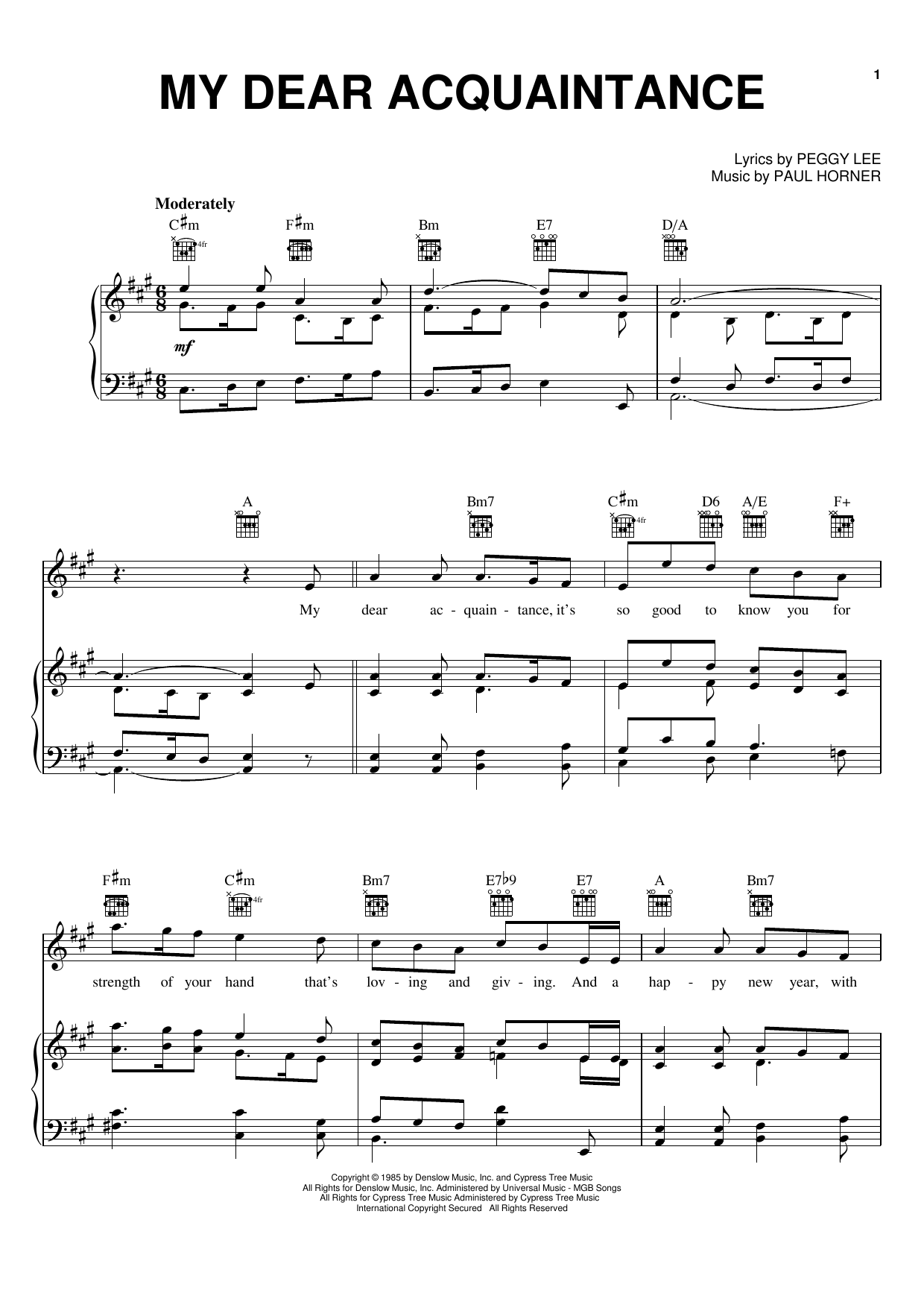 Peggy Lee My Dear Acquaintance sheet music notes and chords. Download Printable PDF.