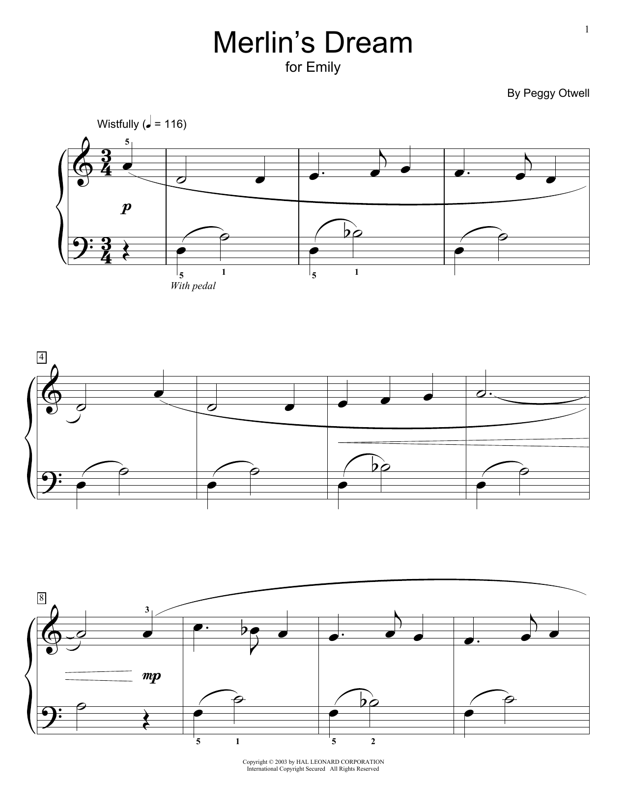 Learn to play Peggy Otwell Merlin's Dream sheet music for Educational Piano in minutes. Peggy Otwell Merlin's Dream sheet music notes and chords. Download Printable PDF.