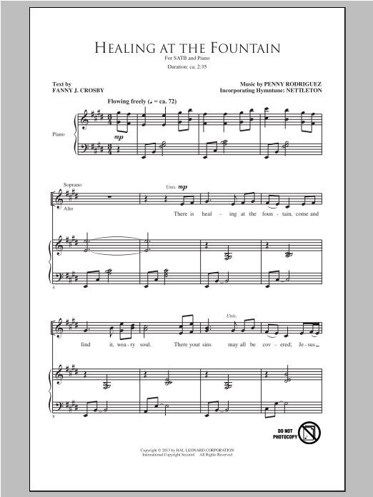 Learn to play Penny Rodriguez Healing At The Fountain sheet music for SATB Choir in minutes. Price: 3.9900$ Penny Rodriguez Healing At The Fountain sheet music notes and chords arranged for SATB Choir