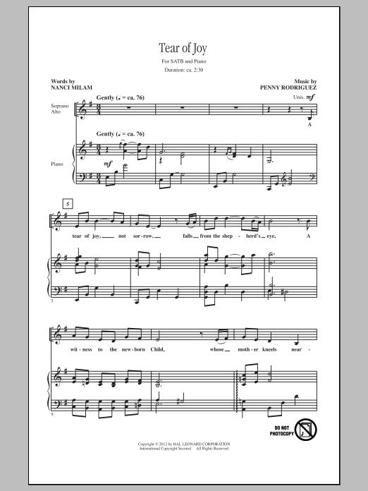 Penny Rodriguez Tear Of Joy sheet music notes and chords. Download Printable PDF.