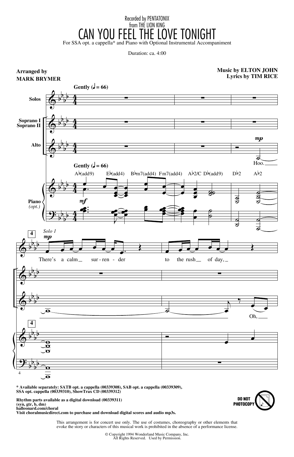 Learn to play Pentatonix Can You Feel The Love Tonight (from The Lion King) (arr. Mark Brymer) sheet music for SAB Choir in minutes. Price: 3.9900$ Pentatonix Can You Feel The Love Tonight (from The Lion King) (arr. Mark Brymer) sheet music notes and chords arranged for SAB Choir