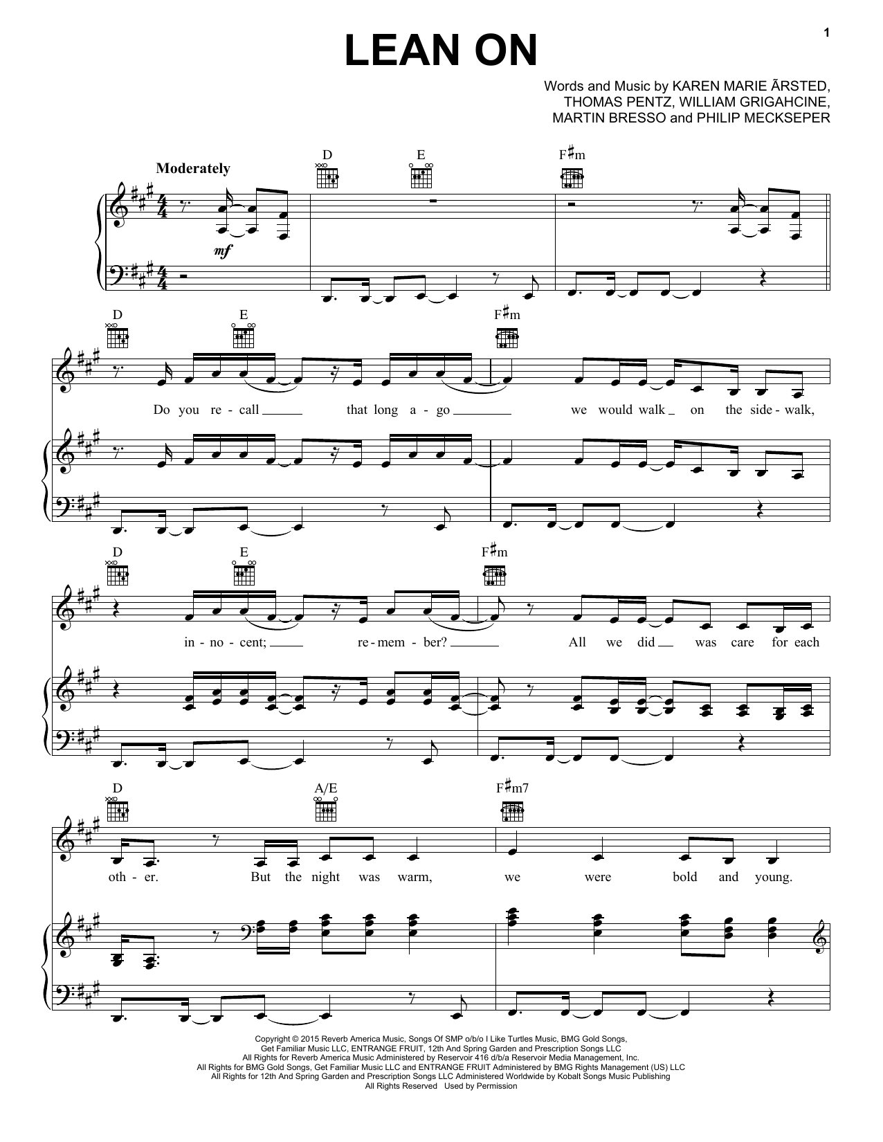 Pentatonix Lean On Sheet Music Pdf Notes Chords A Cappella Score Piano Vocal Guitar Right Hand Melody Download Printable Sku