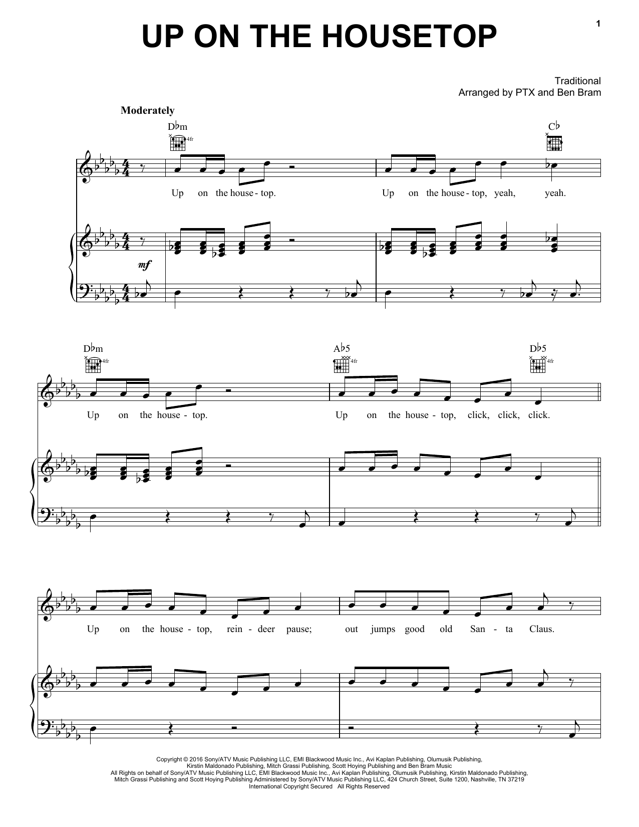 Pentatonix Up On The Housetop sheet music notes and chords. Download Printable PDF.