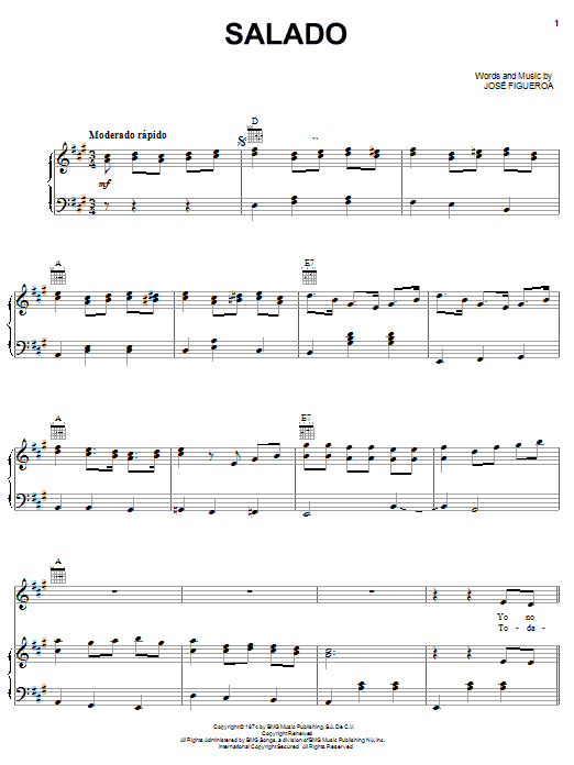 Pepe Aguilar Salado sheet music notes and chords. Download Printable PDF.