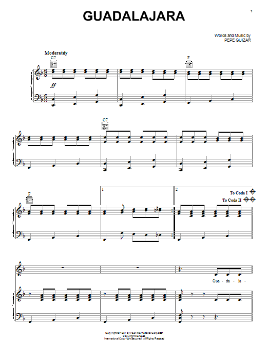 Pepe Guizar Guadalajara sheet music notes and chords. Download Printable PDF.