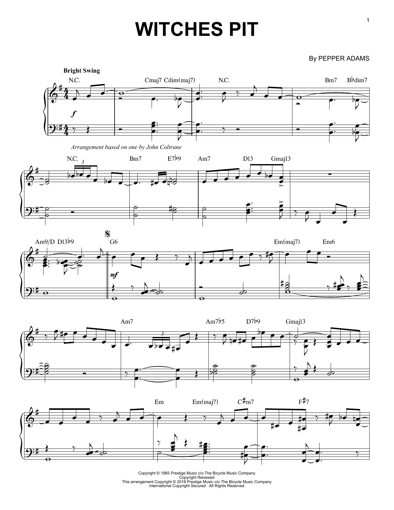 Pepper Adams Witches Pit sheet music notes and chords. Download Printable PDF.