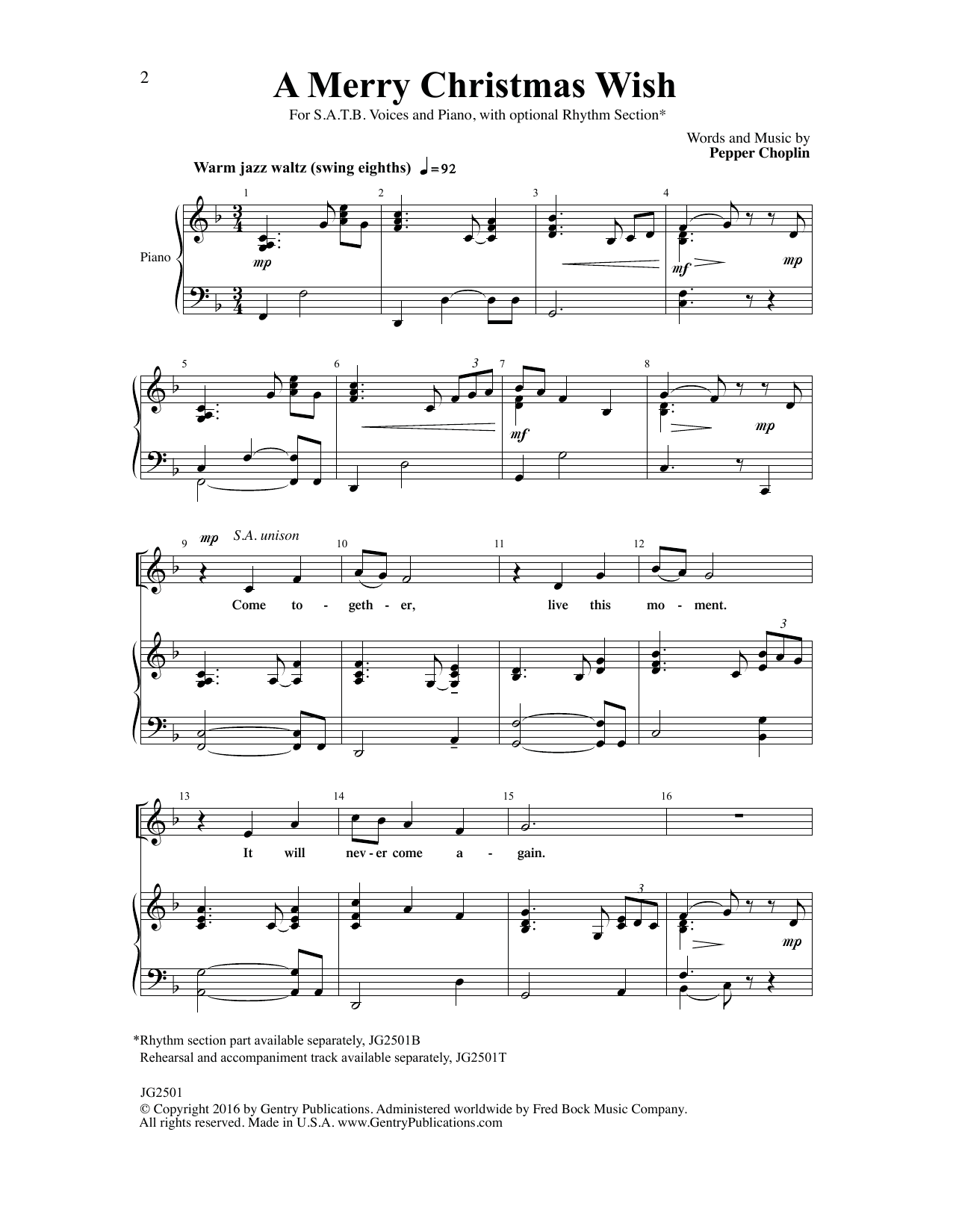 Learn to play Pepper Choplin A Merry Christmas Wish sheet music for SATB Choir in minutes. Price: 3.9900$ Pepper Choplin A Merry Christmas Wish sheet music notes and chords arranged for SATB Choir