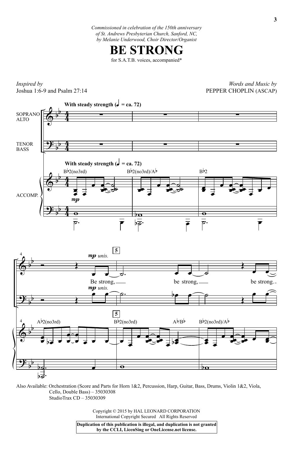 Pepper Choplin Be Strong sheet music notes and chords. Download Printable PDF.